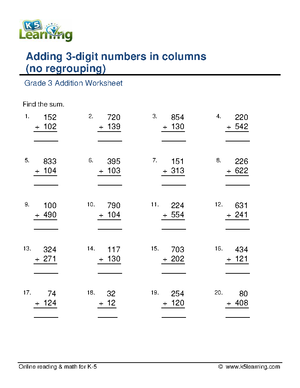 Grade 3 add 3 digit numbers in columns no regrouping c - Online reading ...