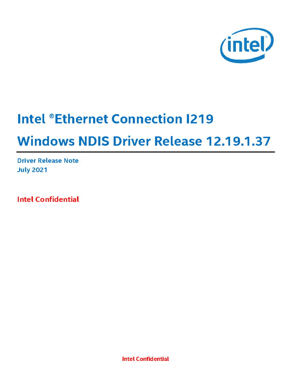 Intel®Ethernet Connection I219-Windows-NDIS-Driver-Release Notes-12.19 ...