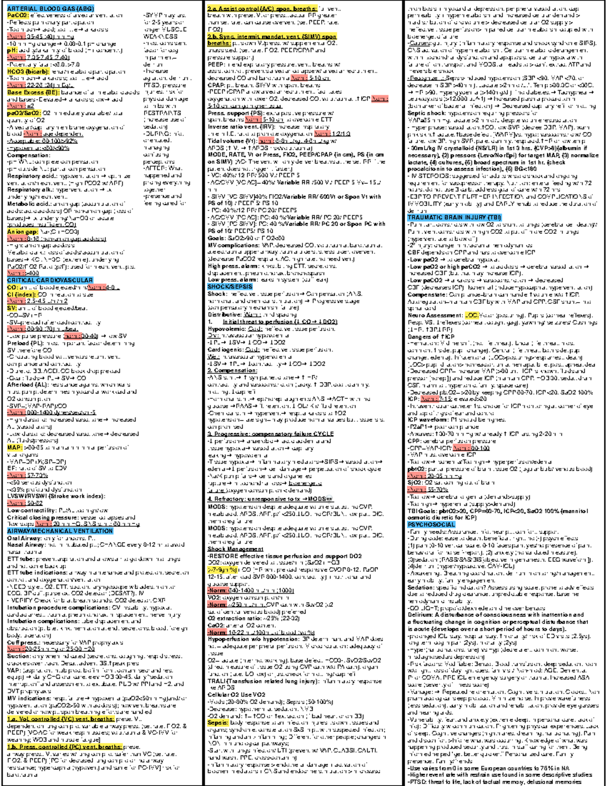 Exam 2 Cheat Sheet - ARTERIAL BLOOD GAS (ABG) PaCO2: effectiveness of ...