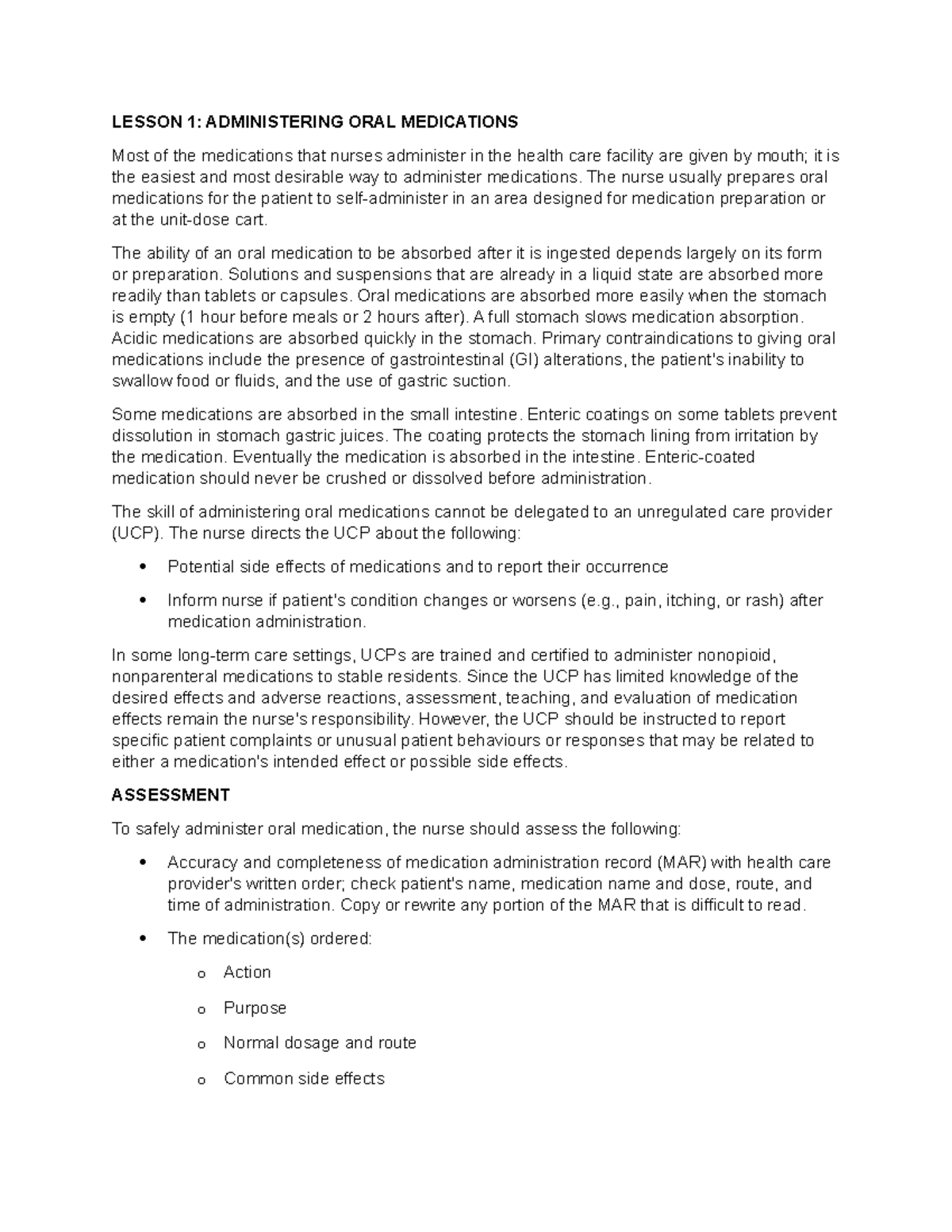 Module 6 Non Parenteral Medication Lesson 1 Notes LESSON 1