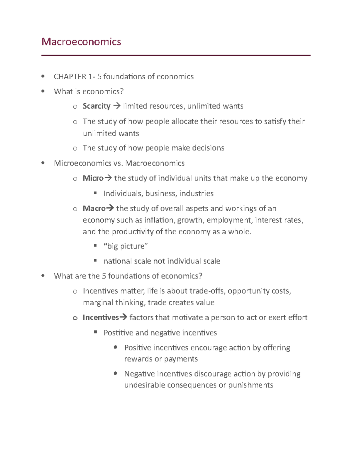 Chapter 1 And 2 Notes - Macroeconomics CHAPTER 1- 5 Foundations Of ...