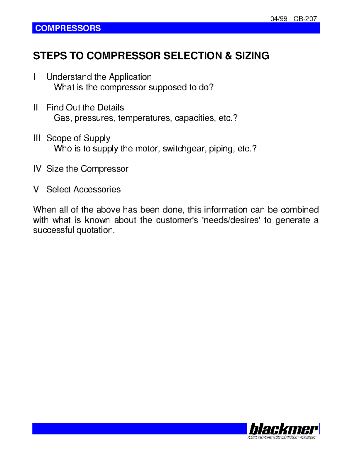 Comp Selection And Sizing - 04/99 CB- COMPRESSORS STEPS TO COMPRESSOR ...