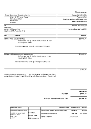 12Dec To 23Dec - invoice sample - Tax Invoice $20,000. Plus GST $2000 ...