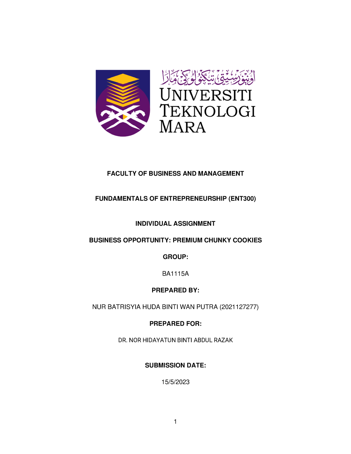 ent300 business plan individual assignment