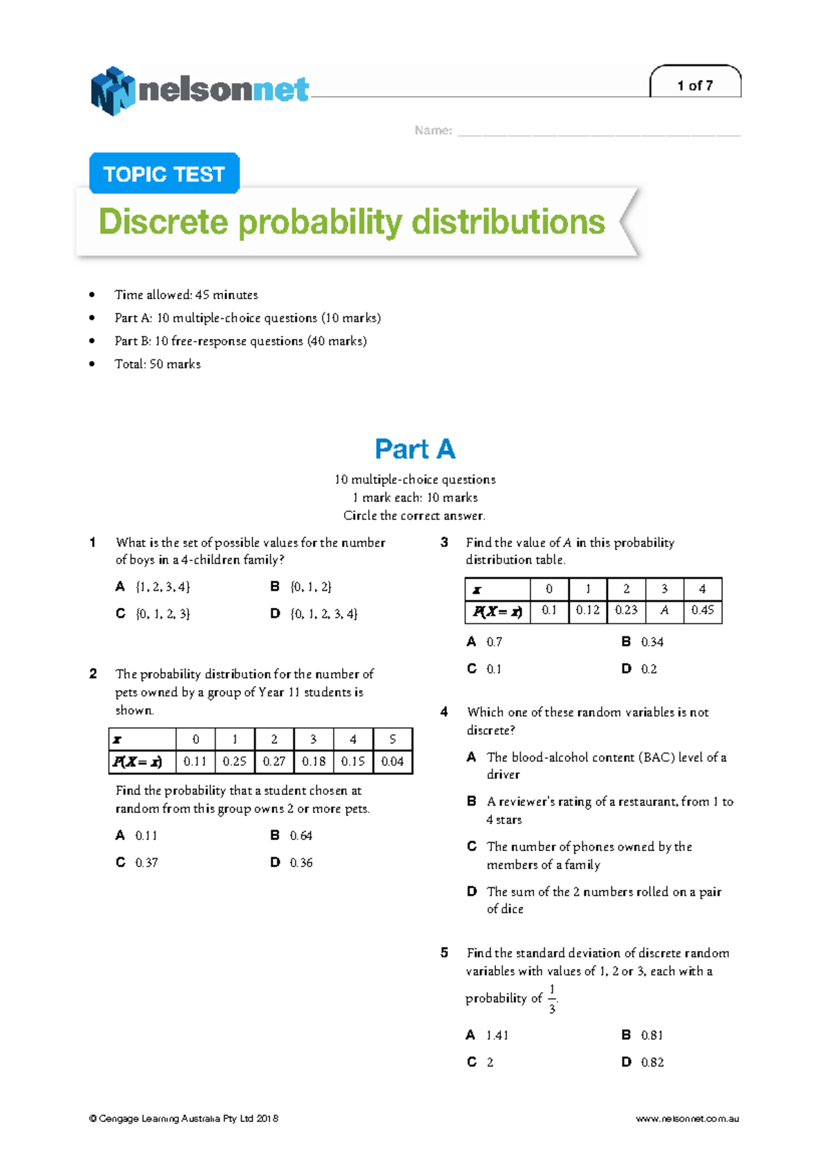 Discrete Prob Dist Topic Test - Name ...