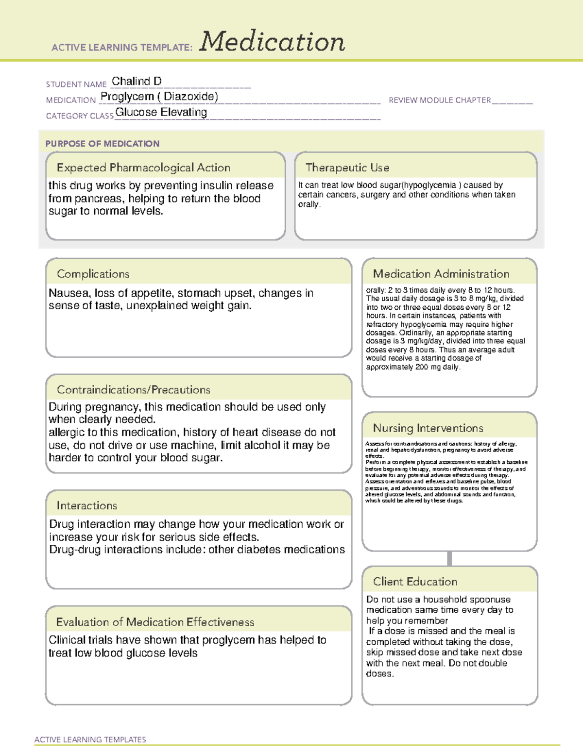 Proglycem- Glucose elevating - ACTIVE LEARNING TEMPLATES Medication ...