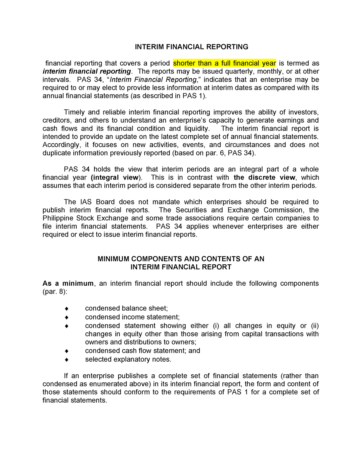 Financial Accounting And Reporting - Interim Reporting Notes + Problems ...