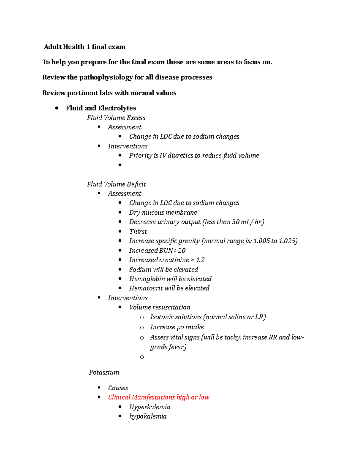 AH1 final exam blueprint - Adult Health 1 final exam To help you ...