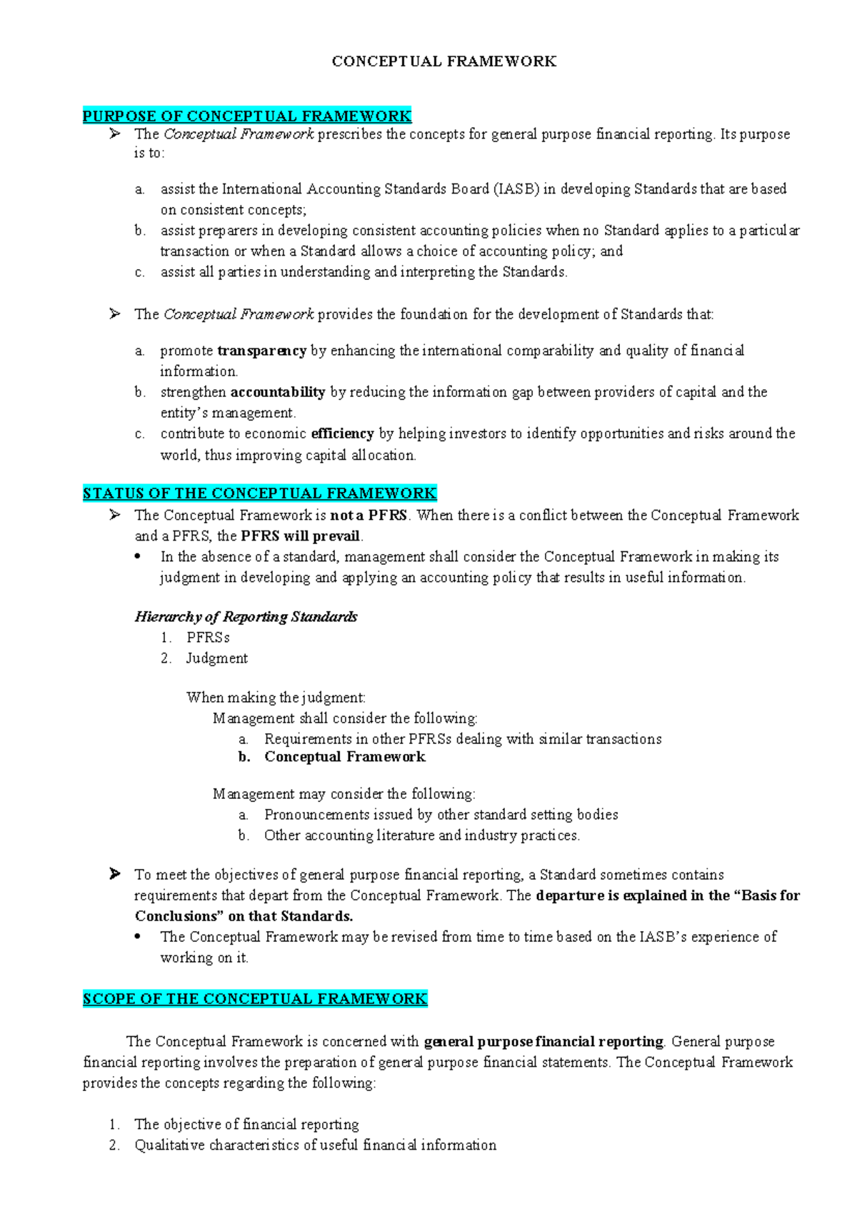 Conceptual Framework Lecture CONCEPTUAL FRAMEWORK PURPOSE OF