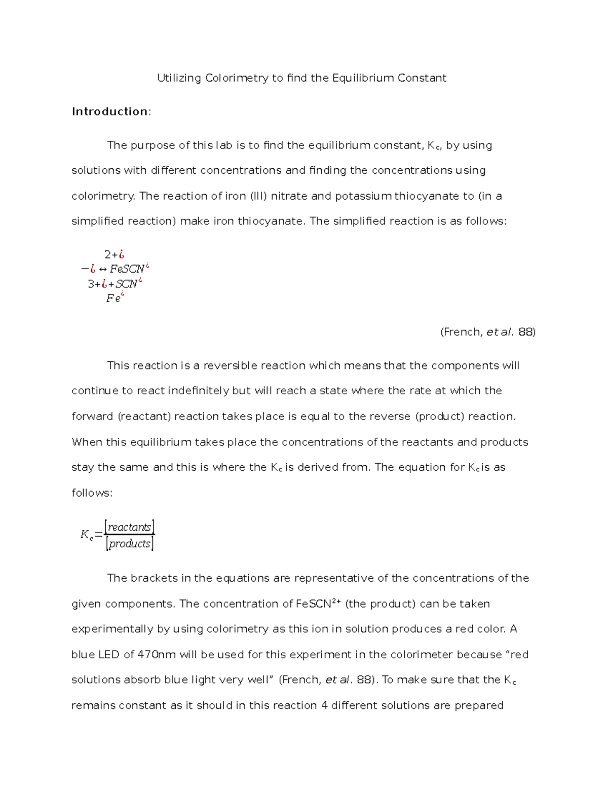 CHE 113 Experiment 15 Lab Report Utilizing Colorimetry to find the