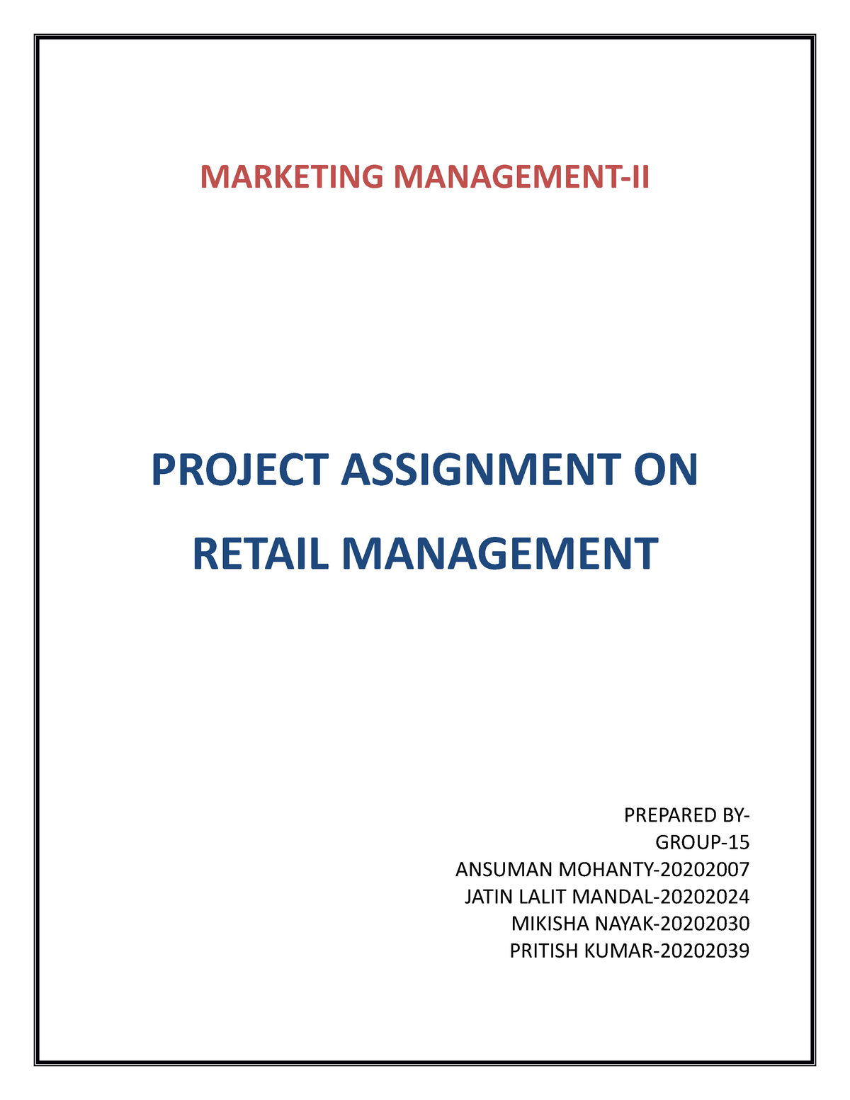 assignment retail management