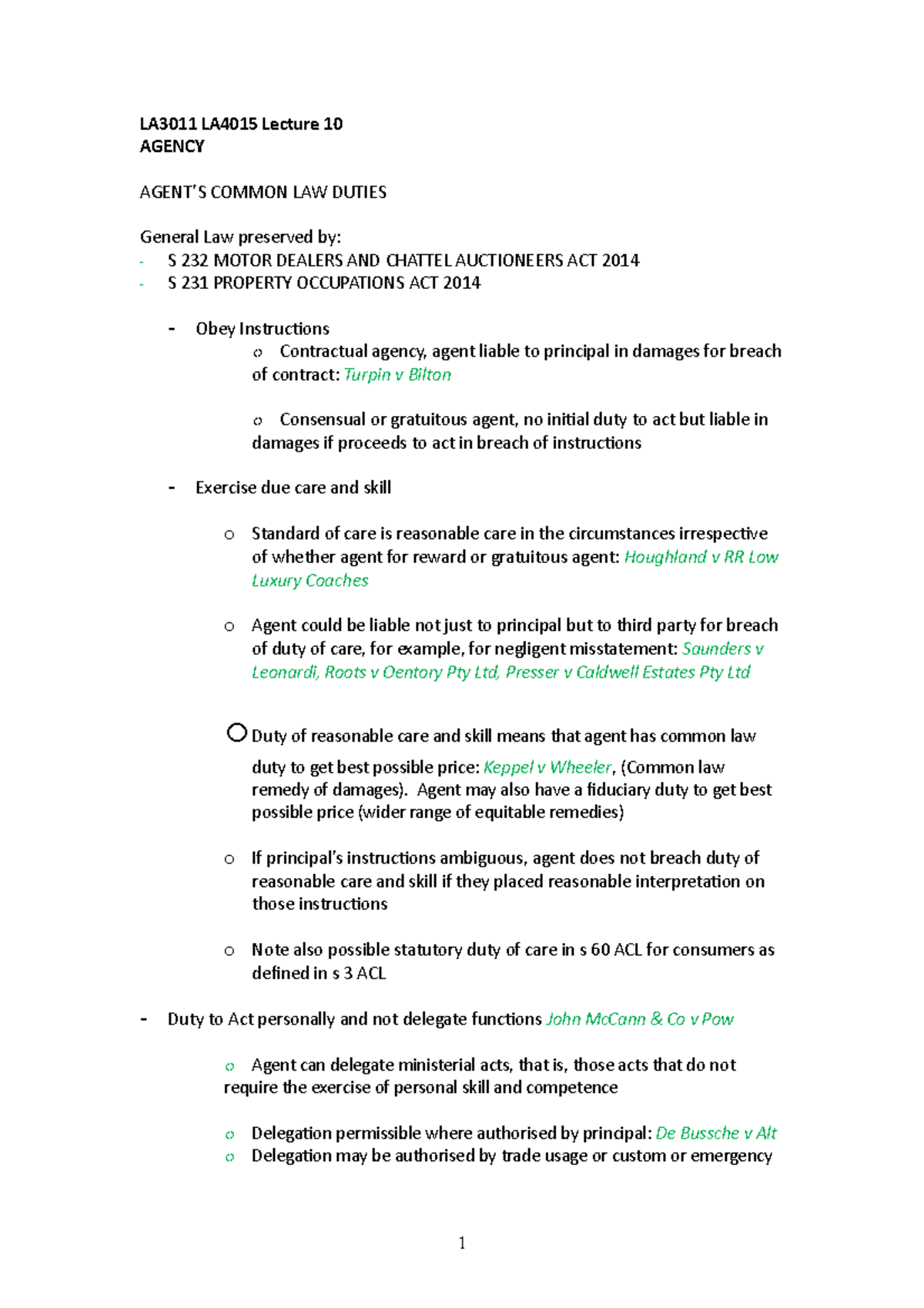 2022 LA3011 LA4015 lecture 10 agency - LA3011 LA4015 Lecture 10 AGENCY ...