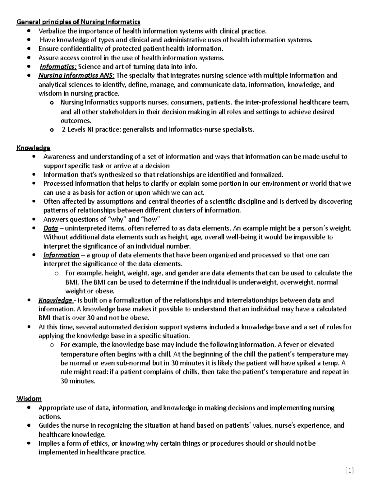 NR599 midterm review 1 - General principles of Nursing Informatics ...