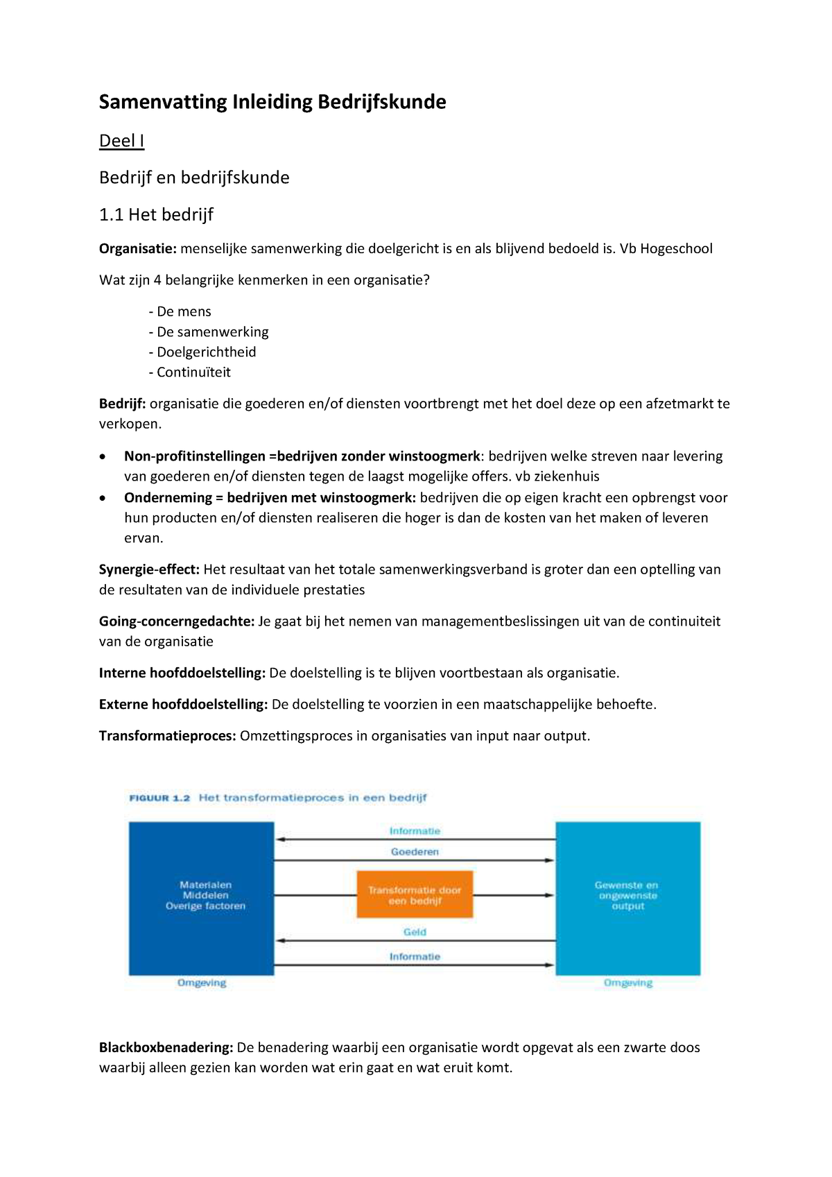 Samenvatting Inleiding Bedrijfskunde 1 - Vb Hogeschool Wat Zijn 4 ...