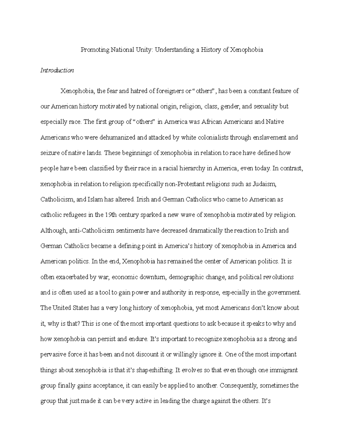 xenophobia essay introduction