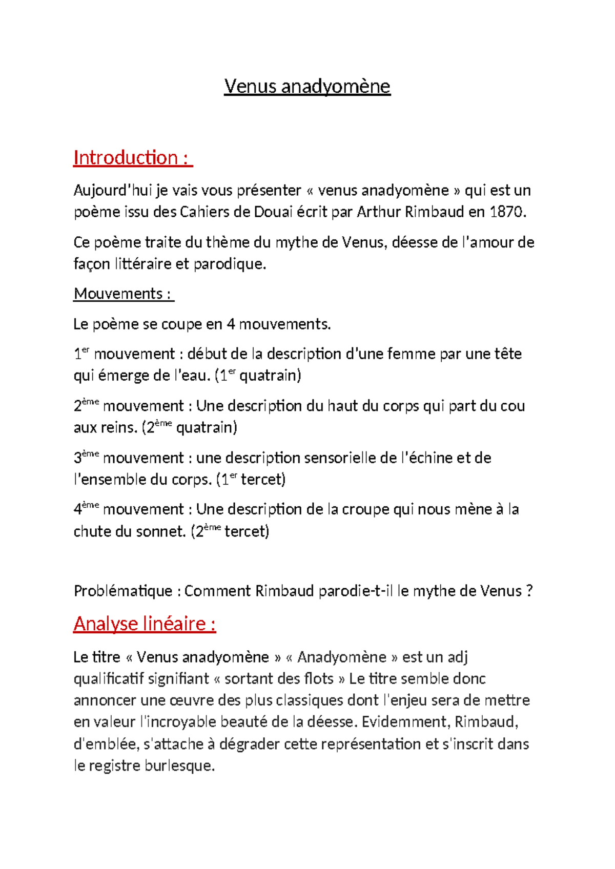 Venus Anadyom ne Fiche Venus Anadyom ne Introduction Aujourd 