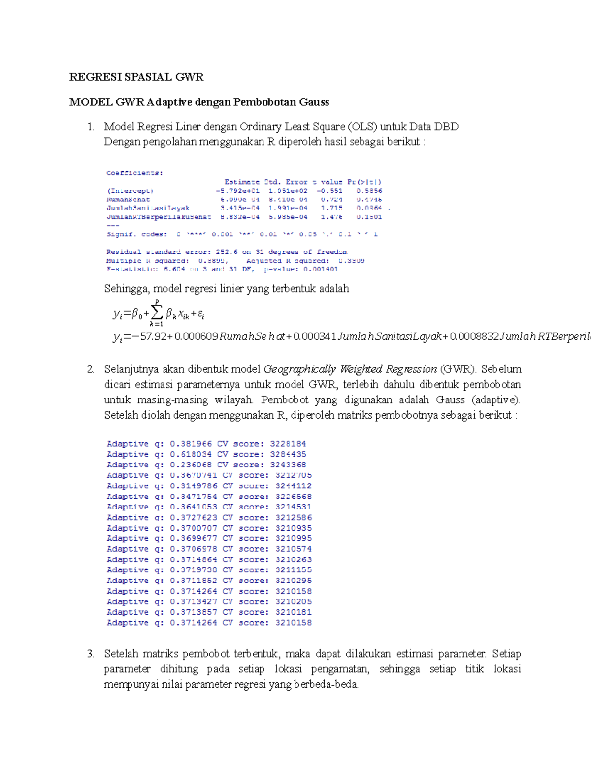 Regresi Spasial GWR - REGRESI SPASIAL GWR MODEL GWR Adaptive Dengan ...