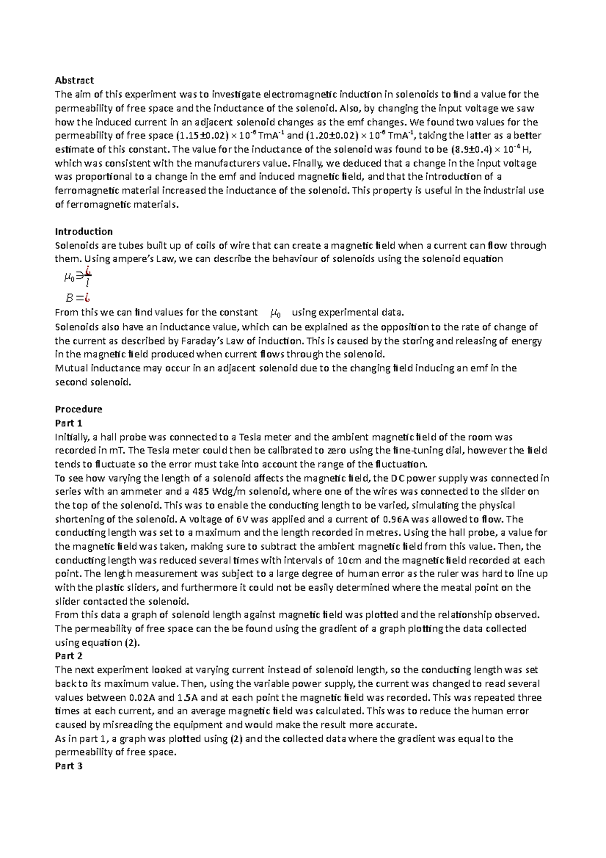 Inductance lab report Abstract The aim of this experiment was to