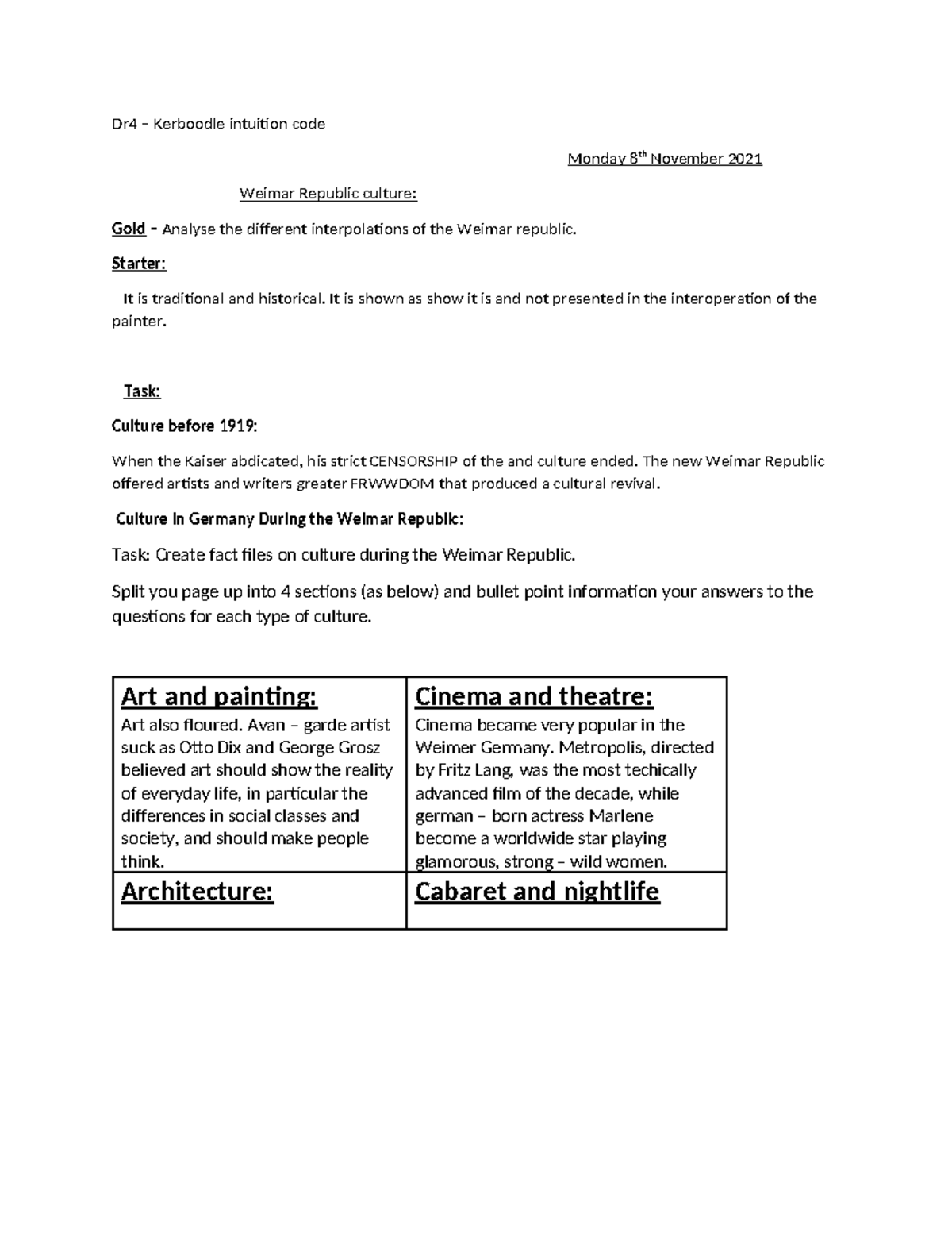 Document 137 n/a Dr4 Kerboodle intuition code Monday 8th November