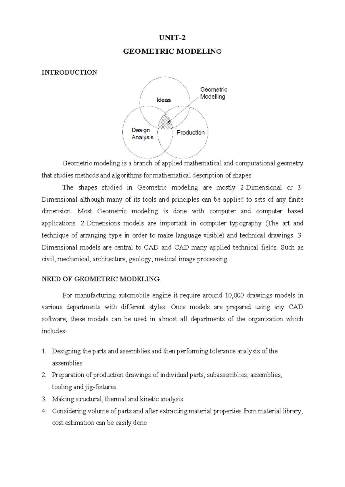 Computer aided design Geometric modeling UNIT GEOMETRIC MODELING INTRODUCTION Geometric