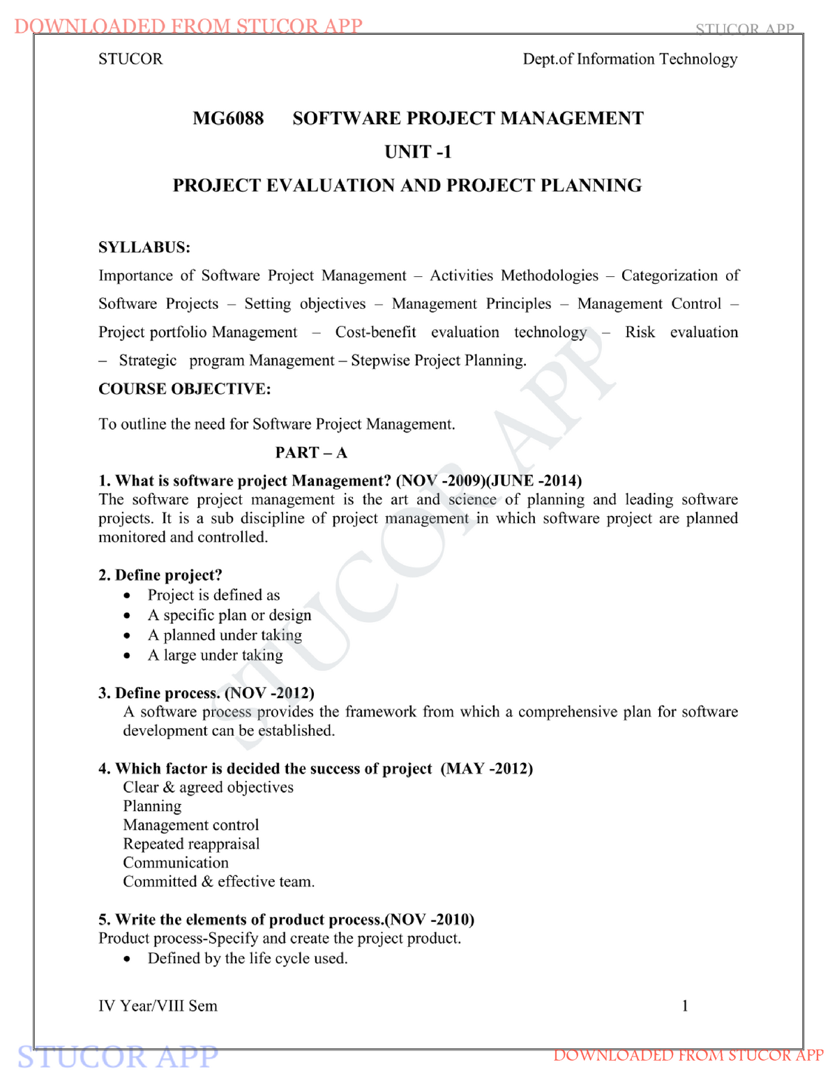 project management notes pdf