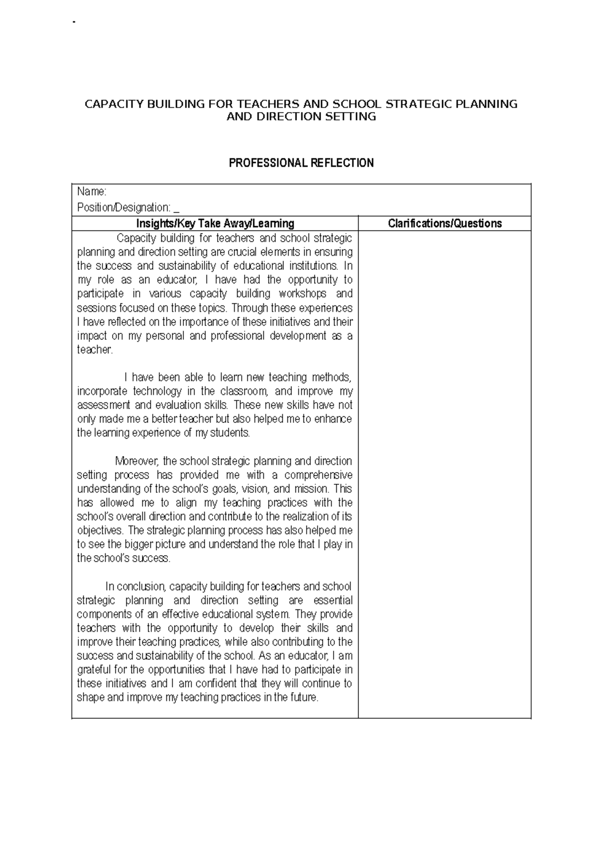 Copy of Copy of Professional-Reflection-2023 - CAPACITY BUILDING FOR ...