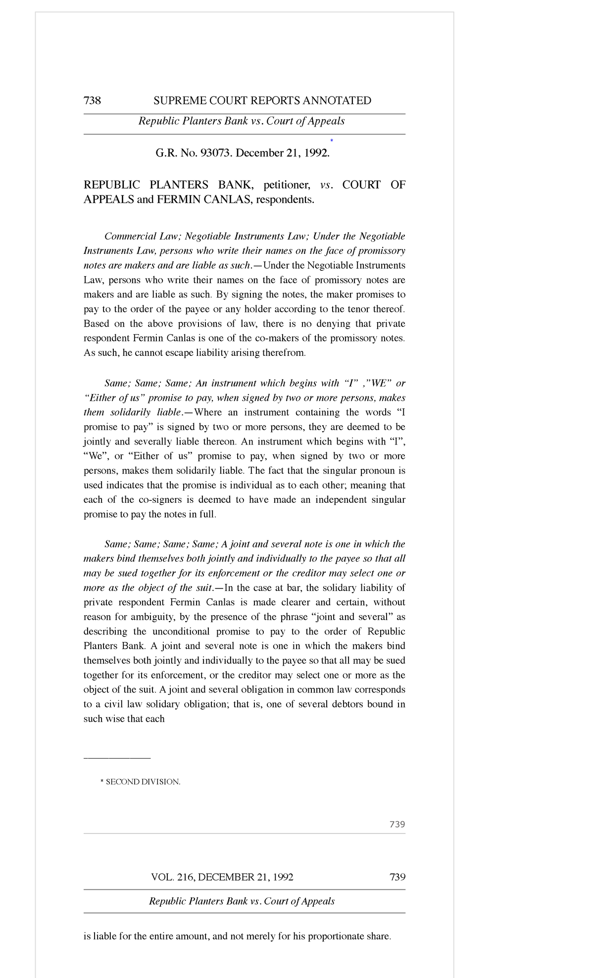 6Negotiable instruments law. 738 SUPREME COURT REPORTS ANNOTATED