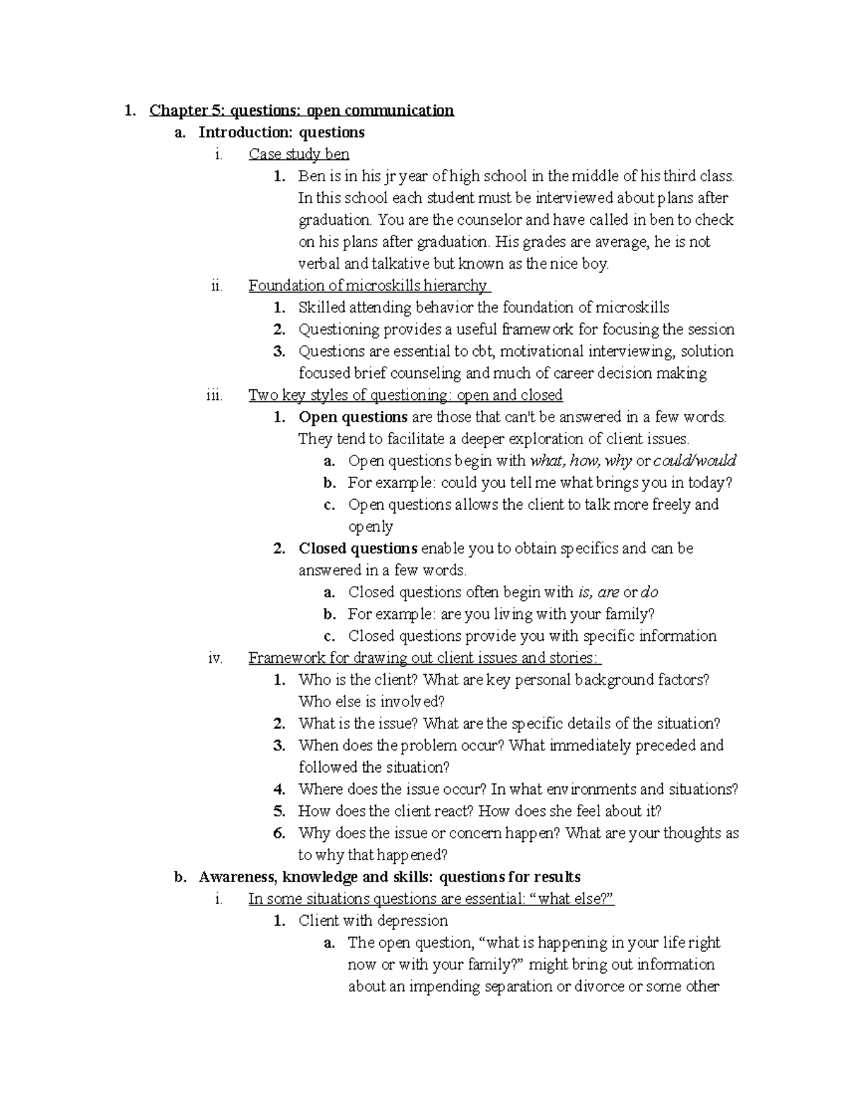 Cpsy 200 chapter 5 readings - Chapter 5: questions: open communication ...