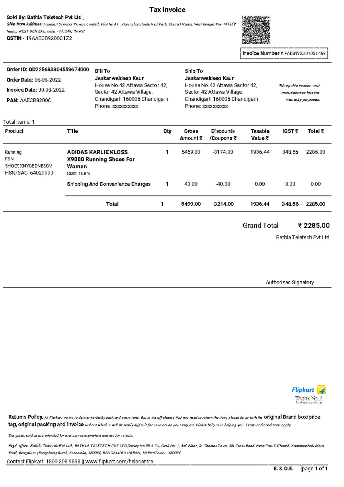 OD225683804559674000 - *Keep this invoice and manufacturer box for ...