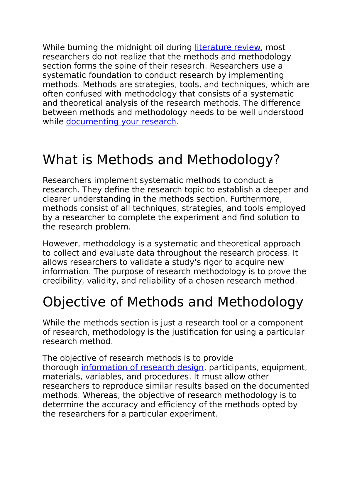 what does the methodology section of a research paper include