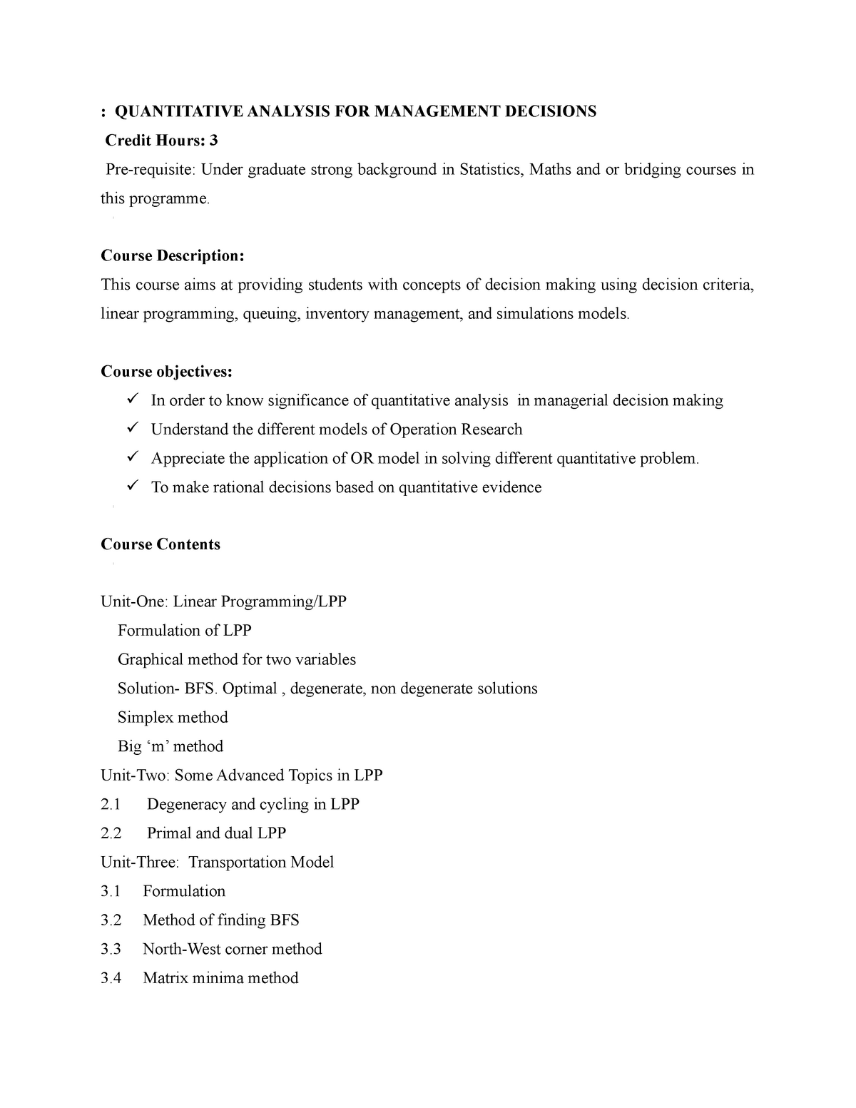 quantitative analysis for management decisions assignment question and answer pdf