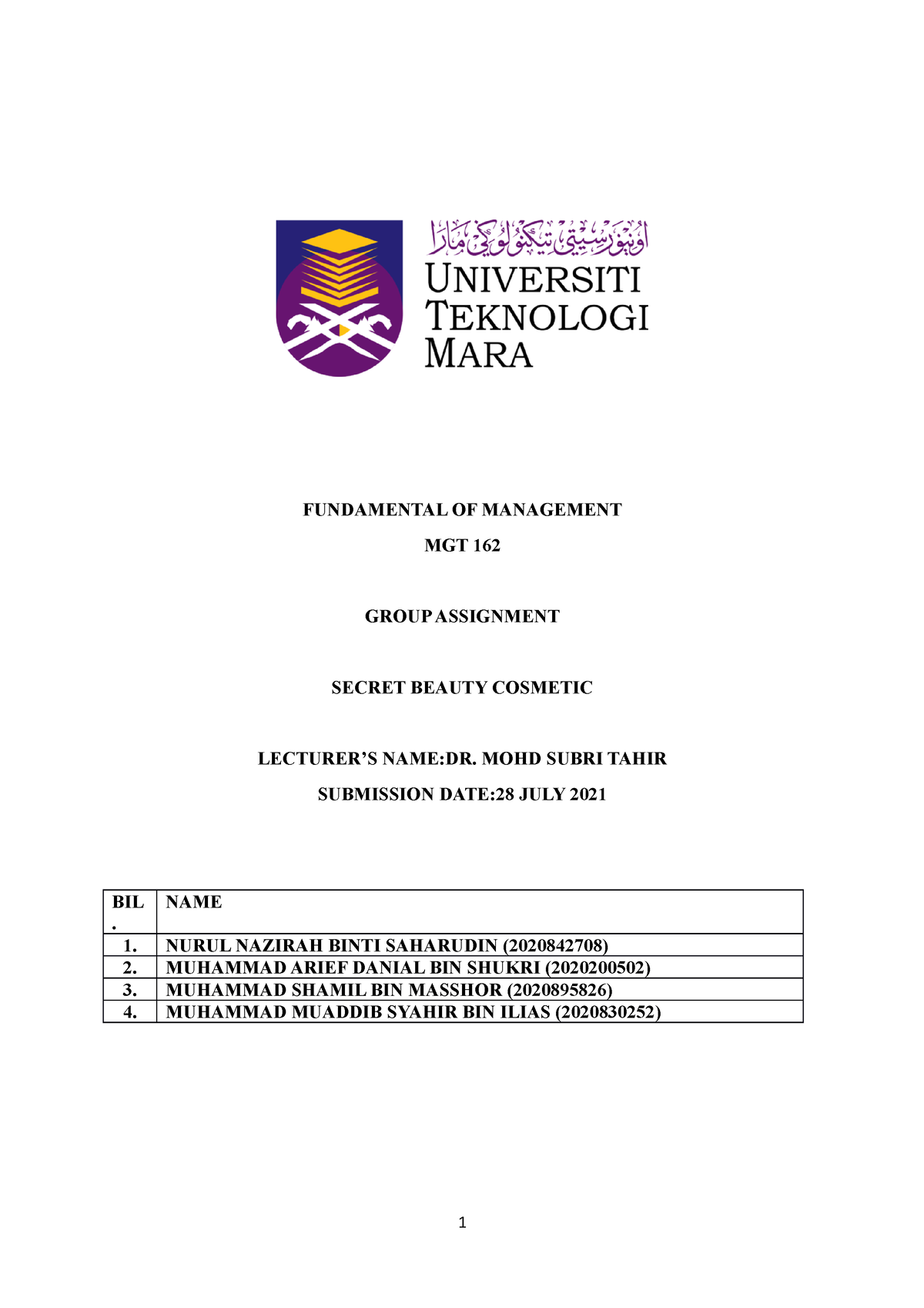 contoh assignment fundamental of management