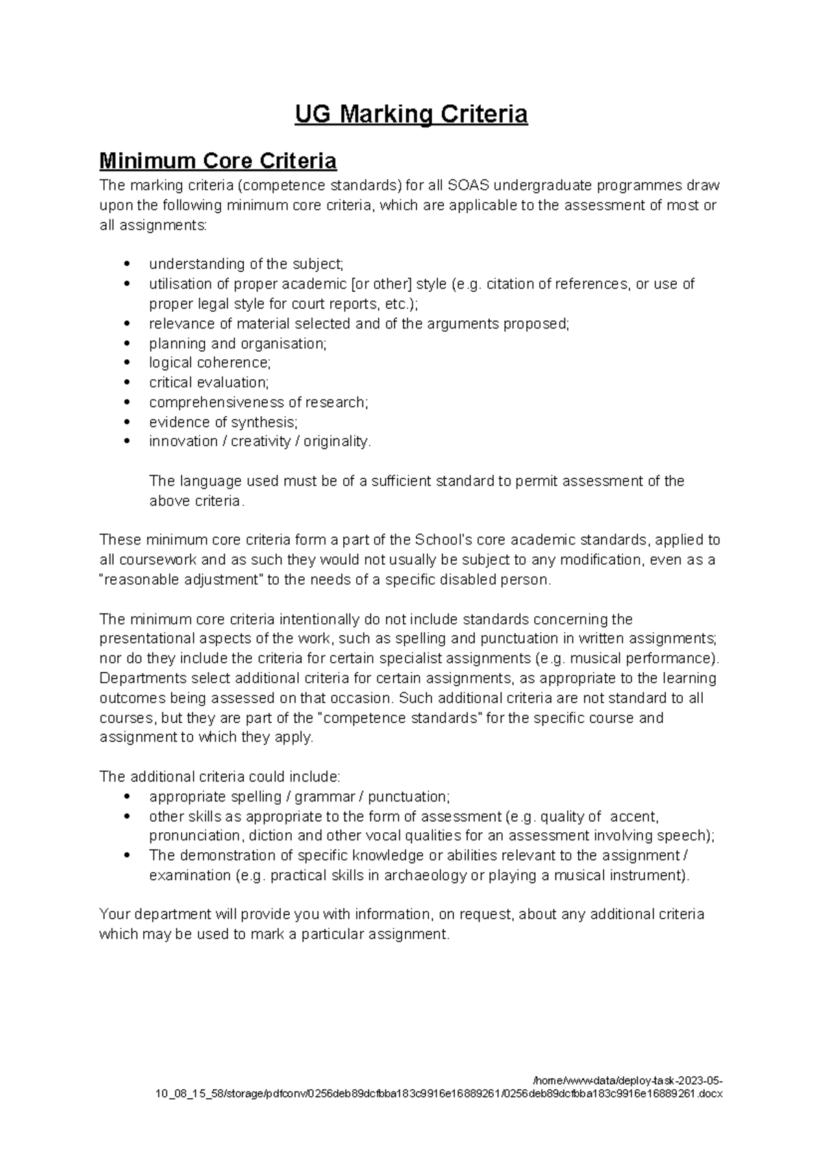 Marking Guidelines How to get a good grade UG Marking Criteria