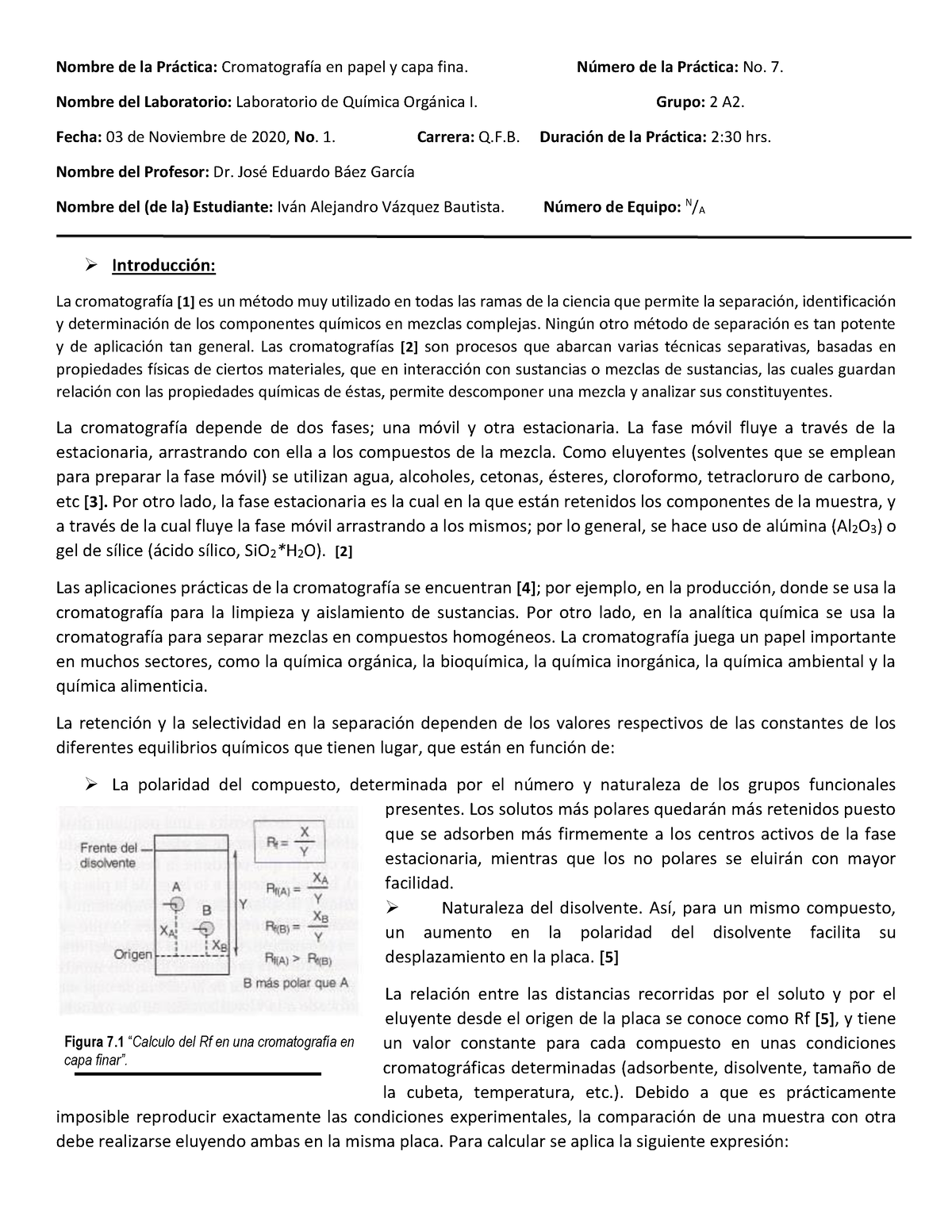 Practica #7 Cromatografía En Papel Y Capa Fina - N ̇mero De La Pr·ctica ...