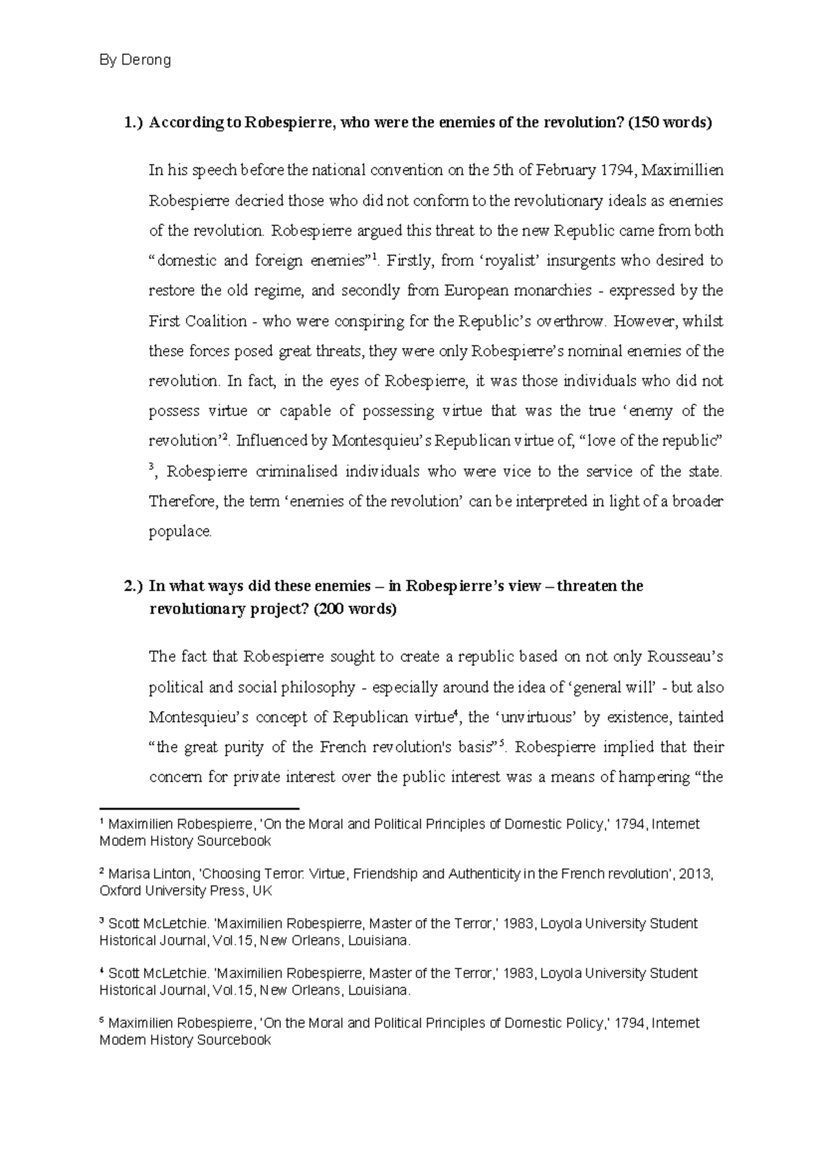 Primary Source Excercise Robespierre By Derong 1.) According to