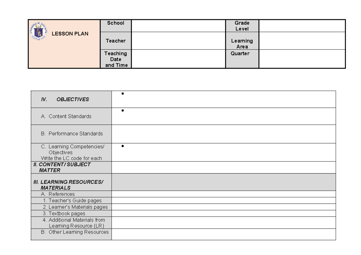 Dlp-for-ST - IV. OBJECTIVES A. Content Standards B. Performance ...