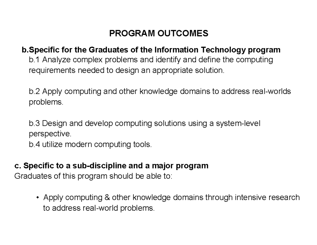 Quantitative- Methods - PROGRAM OUTCOMES b for the Graduates of the ...