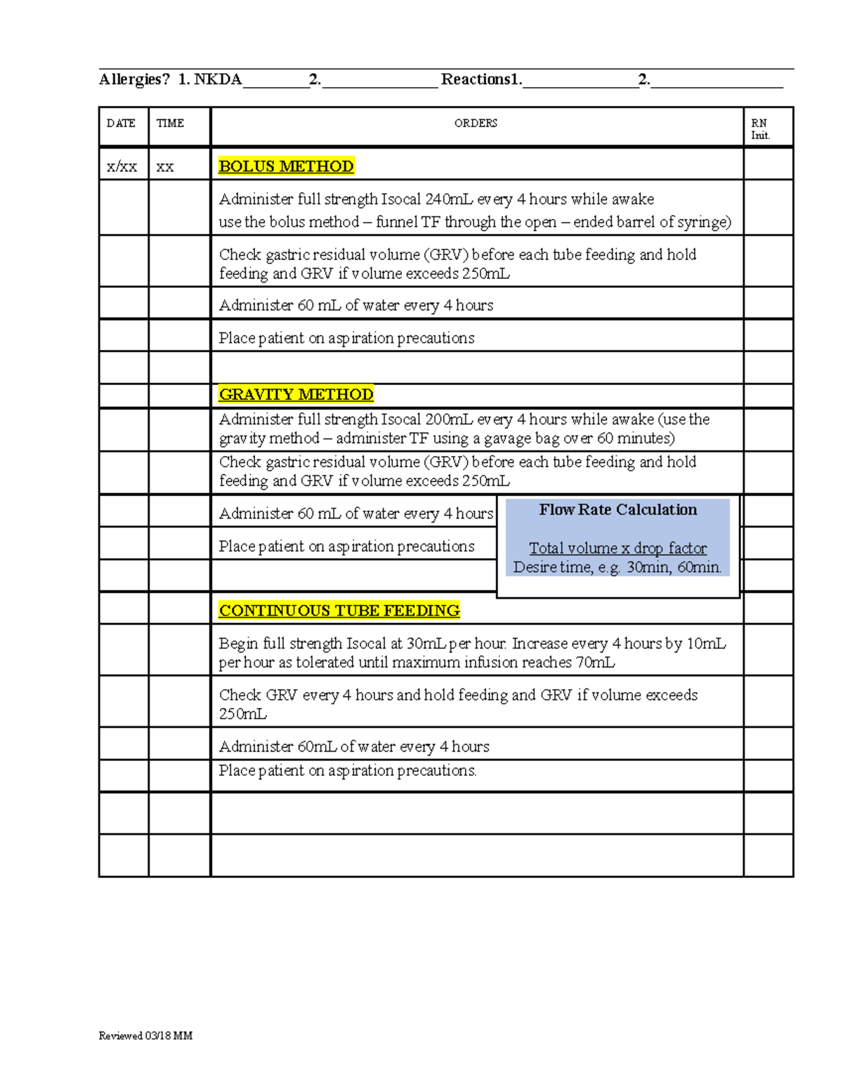 226Practice Tube Feeding Orders Handout copy Studocu