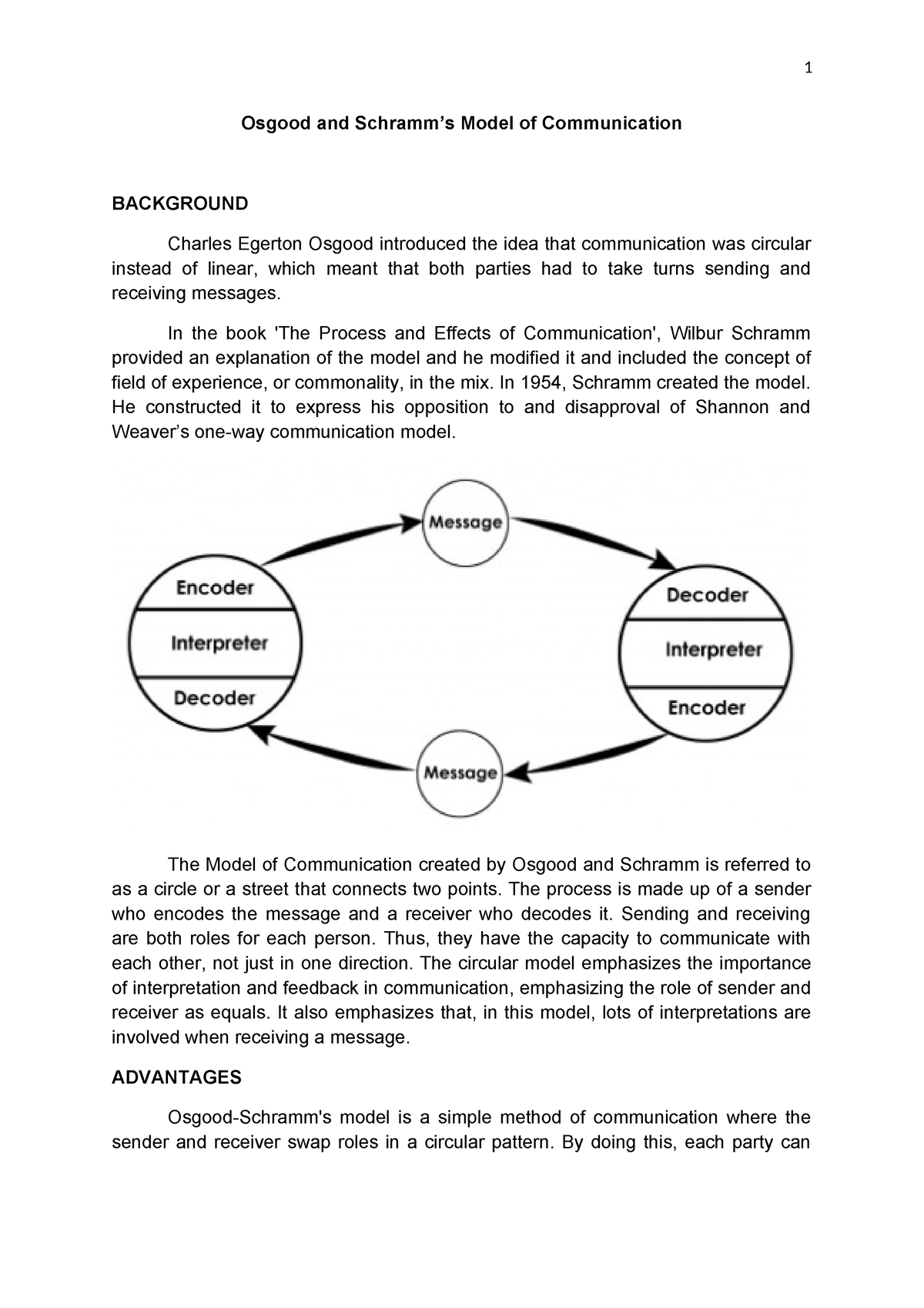 Osgood- Schramm's Communication Model - 1 Osgood and Schramm’s Model of ...