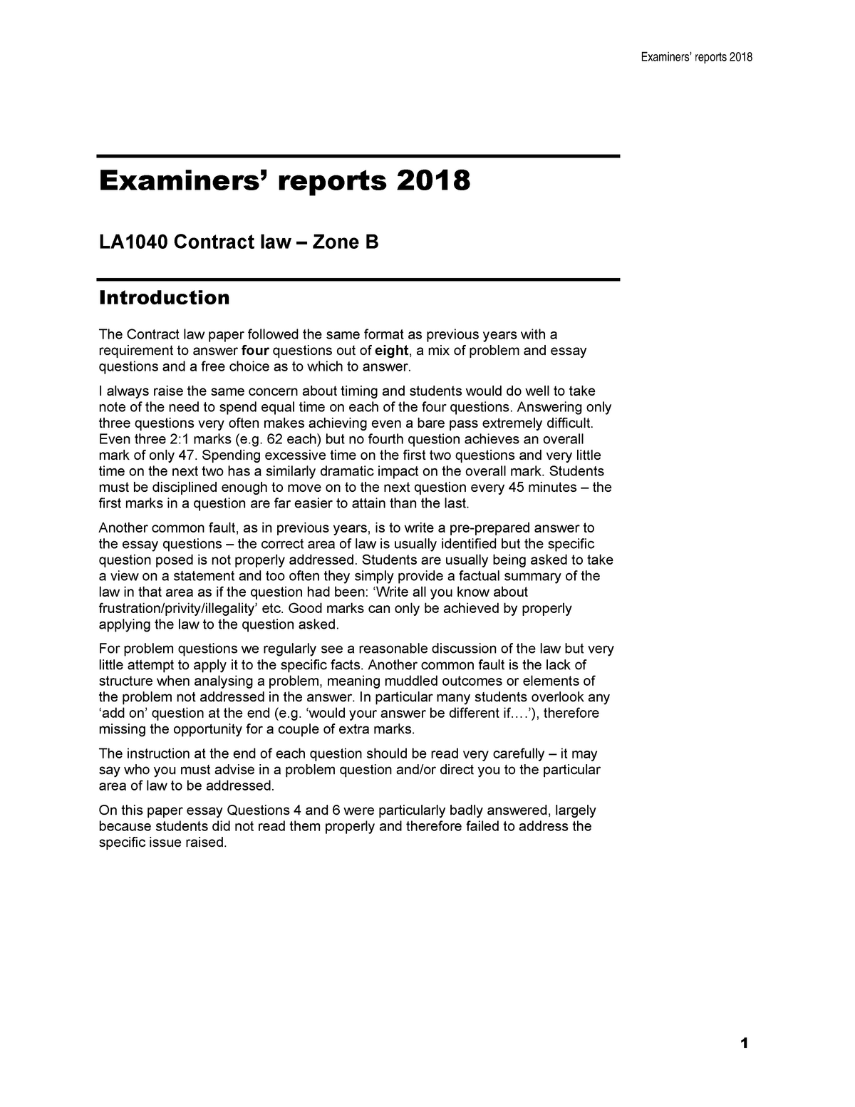 Contract Report 2018 B - Examiners’ Reports 2018 Examiners’ Reports ...