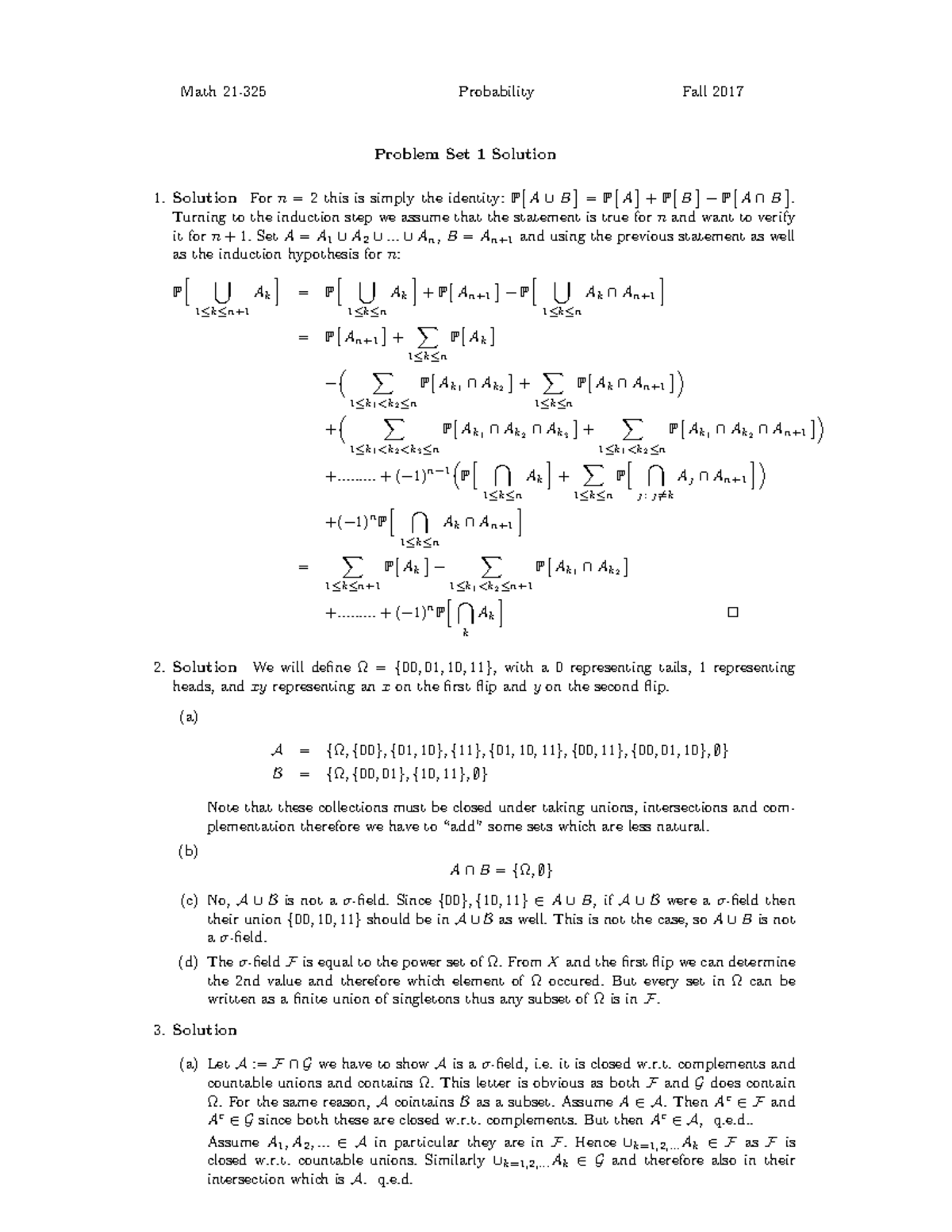 A1-1 - Math Probability Fall 2017 Problem Set 1 Solution 1. Solution ...