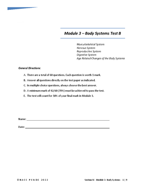 Module 3 B Exam - Module 3 – Body Systems Test B Musculoskeletal System ...