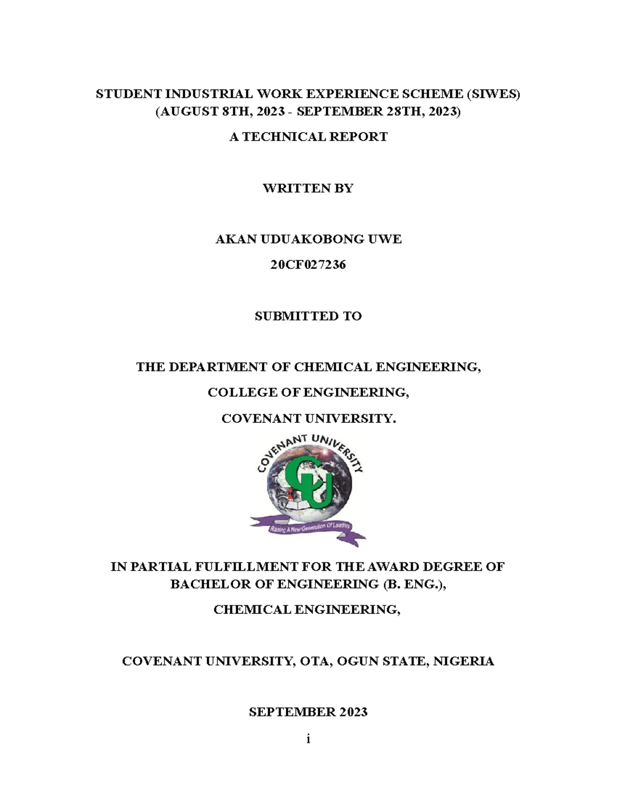 Student Industrial WORK Experience Scheme REPORT STUDENT INDUSTRIAL