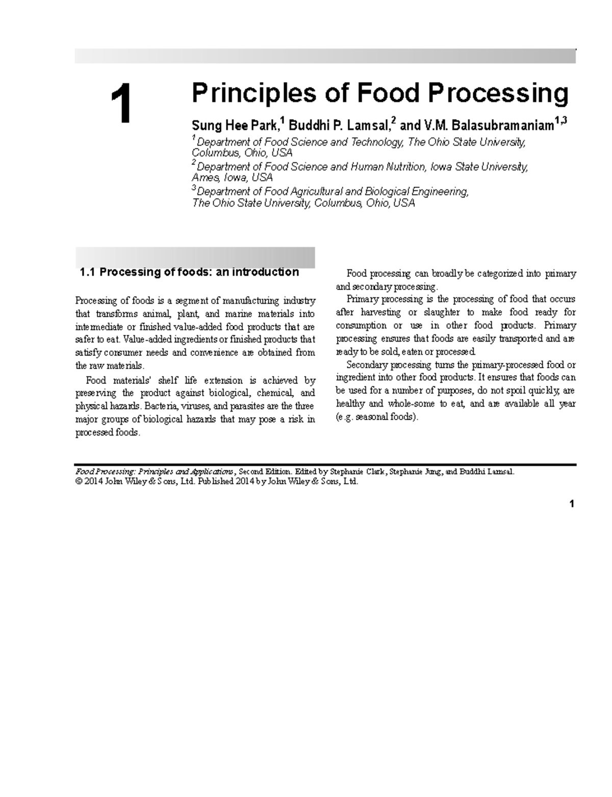 Food processing notes (edited) 1 Principles of Food Processing Sung