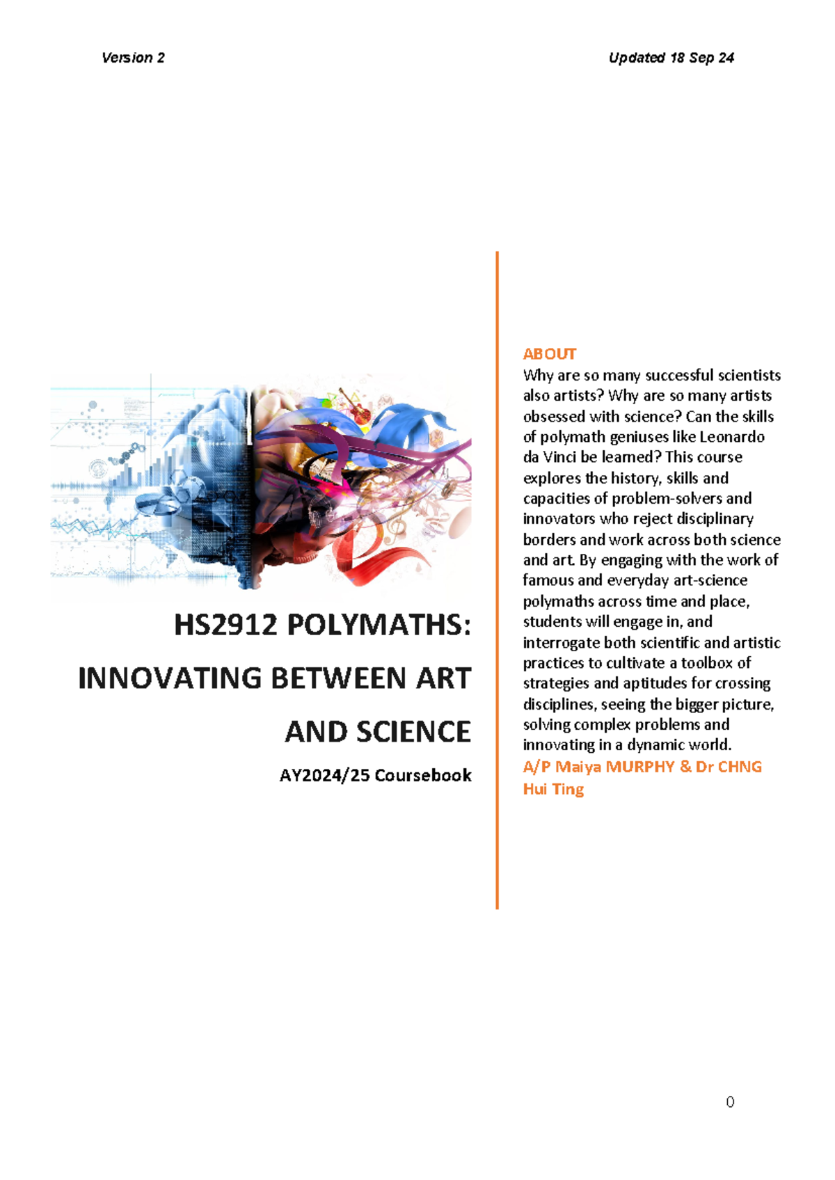 AY2425S1 HS2912 Polymath Coursebook v2 - HS2912 POLYMATHS: INNOVATING ...