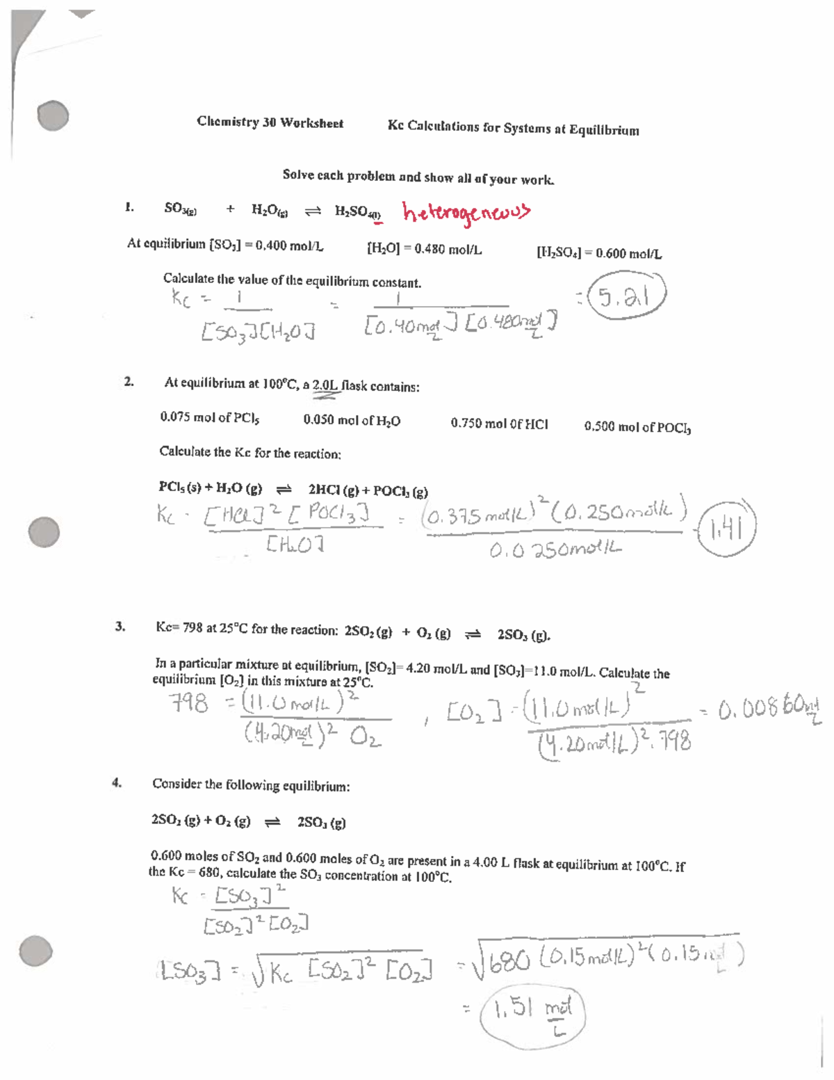 Key- Calcualtions for systems at EQ - Chemical Equilibrium - Studocu