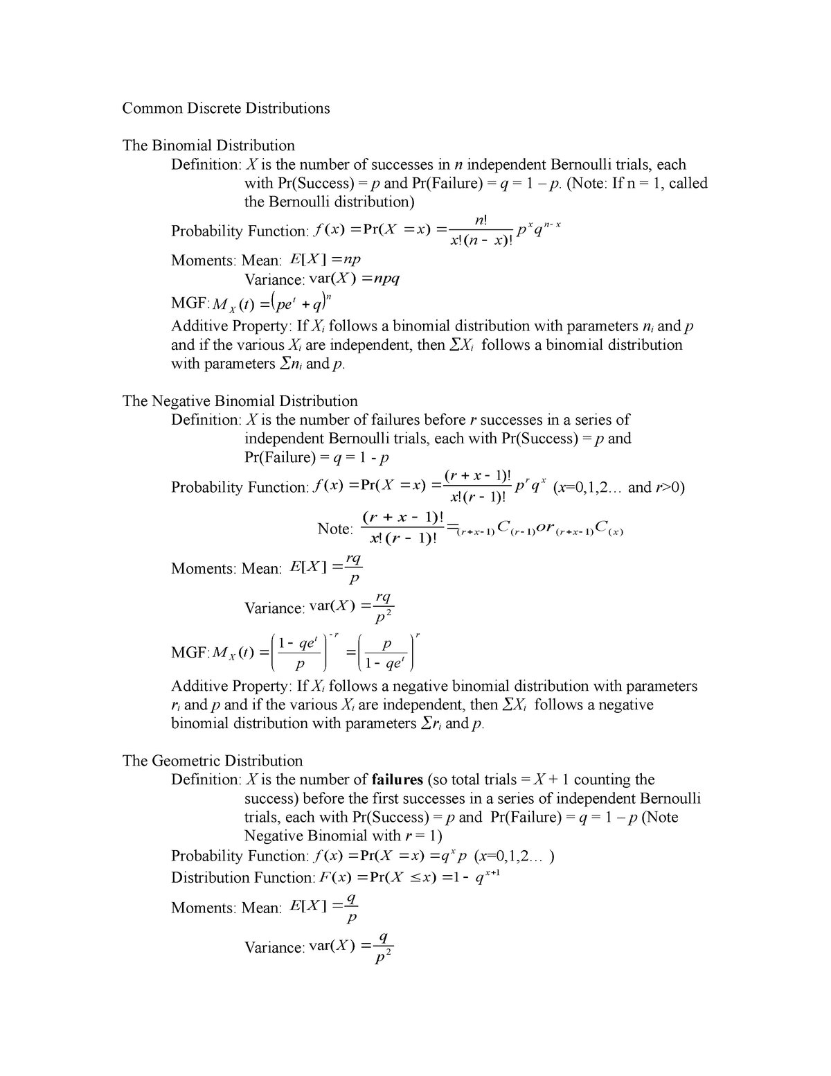 Discrete Distributions Notes Math 3160 Probability Uconn Studocu