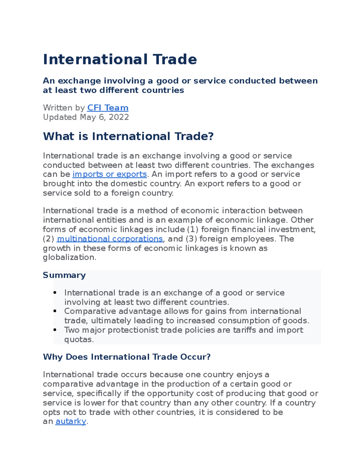 international trade definition essay