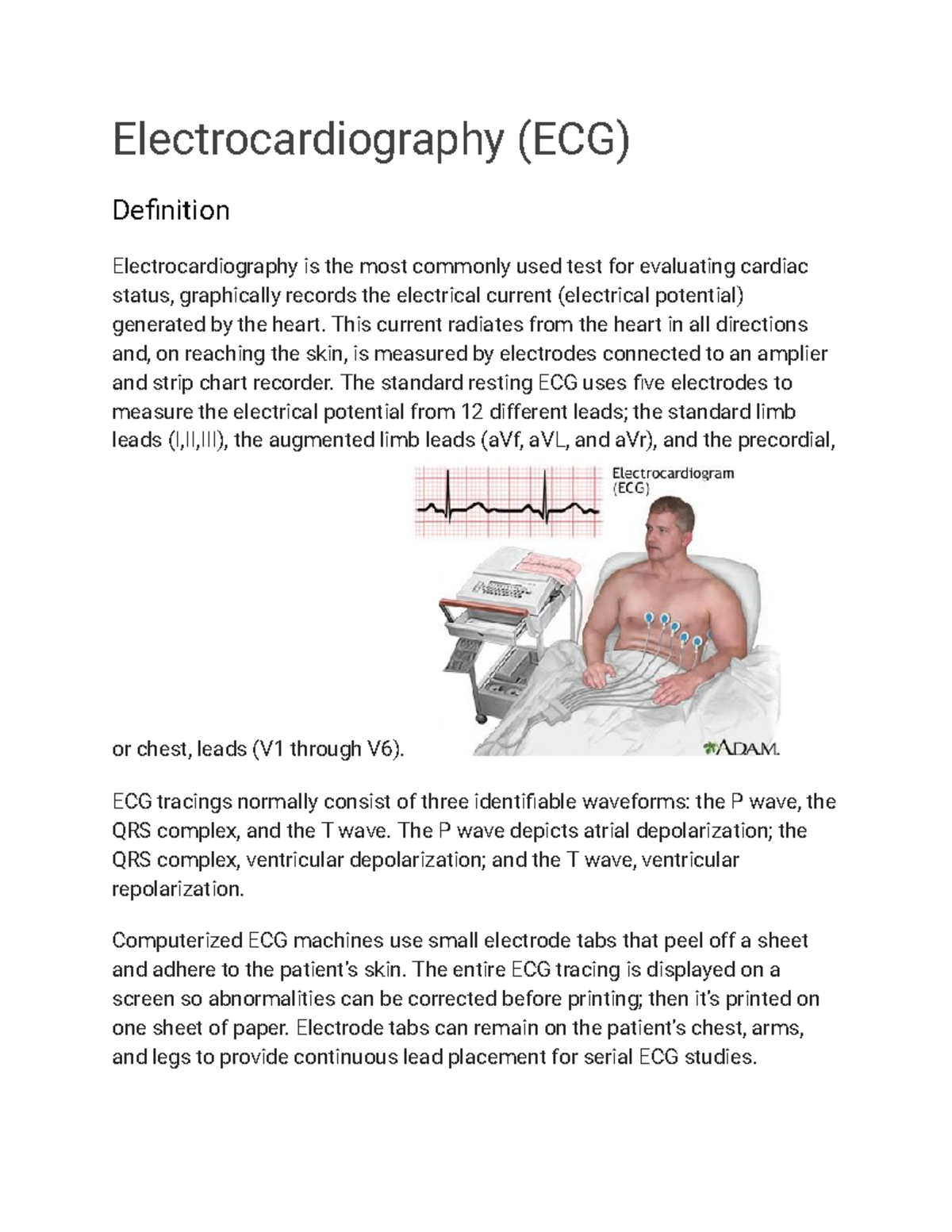 Electrocardiography (ECG) - Electrocardiography (ECG) Definition ...