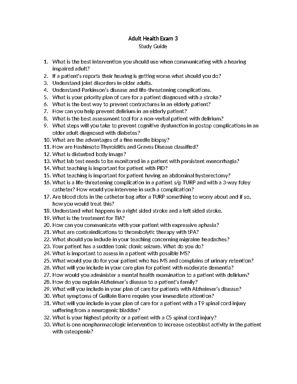 AH Exam 3 - Adult Health Exam 3 Study Guide What is the best ...